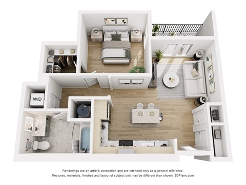 Floor plan for 1 bed, 1 bath, 696 sqft